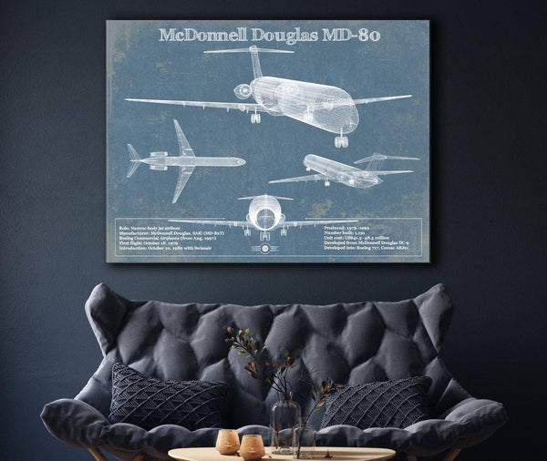 Cutler West McDonnell Douglas MD-80 Vintage Aviation Blueprint Print