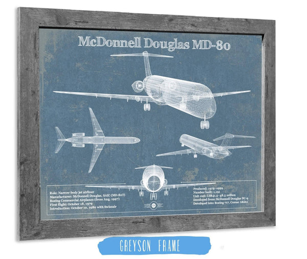 14" x 11" / Greyson Frame Cutler West McDonnell Douglas MD-80 Vintage Aviation Blueprint Print
