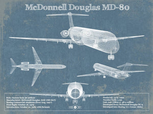 14" x 11" / Unframed Cutler West McDonnell Douglas MD-80 Vintage Aviation Blueprint Print