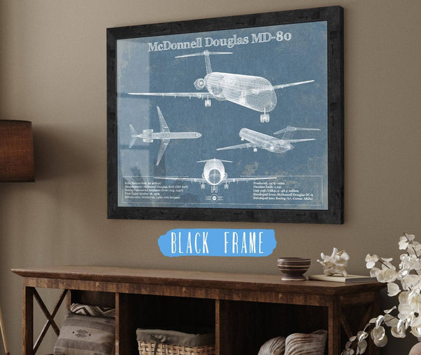 20" x 16" / Black Frame Cutler West McDonnell Douglas MD-80 Vintage Aviation Blueprint Print