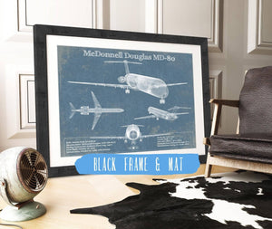 20" x 16" / Black Frame & Mat Cutler West McDonnell Douglas MD-80 Vintage Aviation Blueprint Print