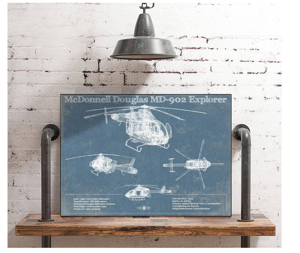 Cutler West McDonnell Douglas MD-902 Explorer Vintage Blueprint Helicopter Print