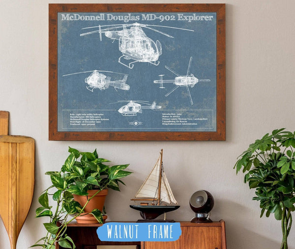 Cutler West McDonnell Douglas MD-902 Explorer Vintage Blueprint Helicopter Print