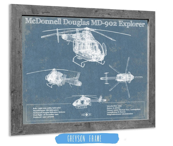 14" x 11" / Greyson Frame Cutler West McDonnell Douglas MD-902 Explorer Vintage Blueprint Helicopter Print