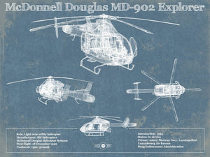 14" x 11" / Unframed Cutler West McDonnell Douglas MD-902 Explorer Vintage Blueprint Helicopter Print