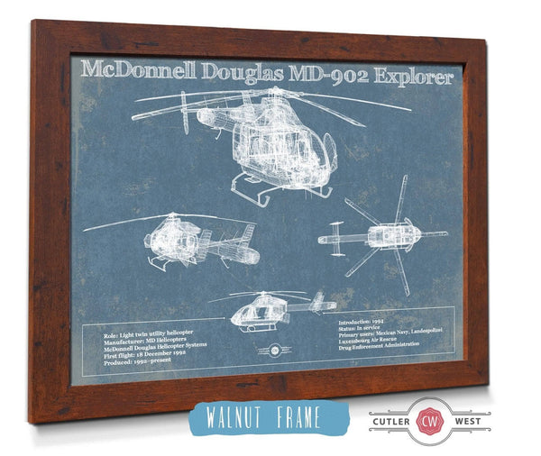 20" x 16" / Walnut Frame Cutler West McDonnell Douglas MD-902 Explorer Vintage Blueprint Helicopter Print