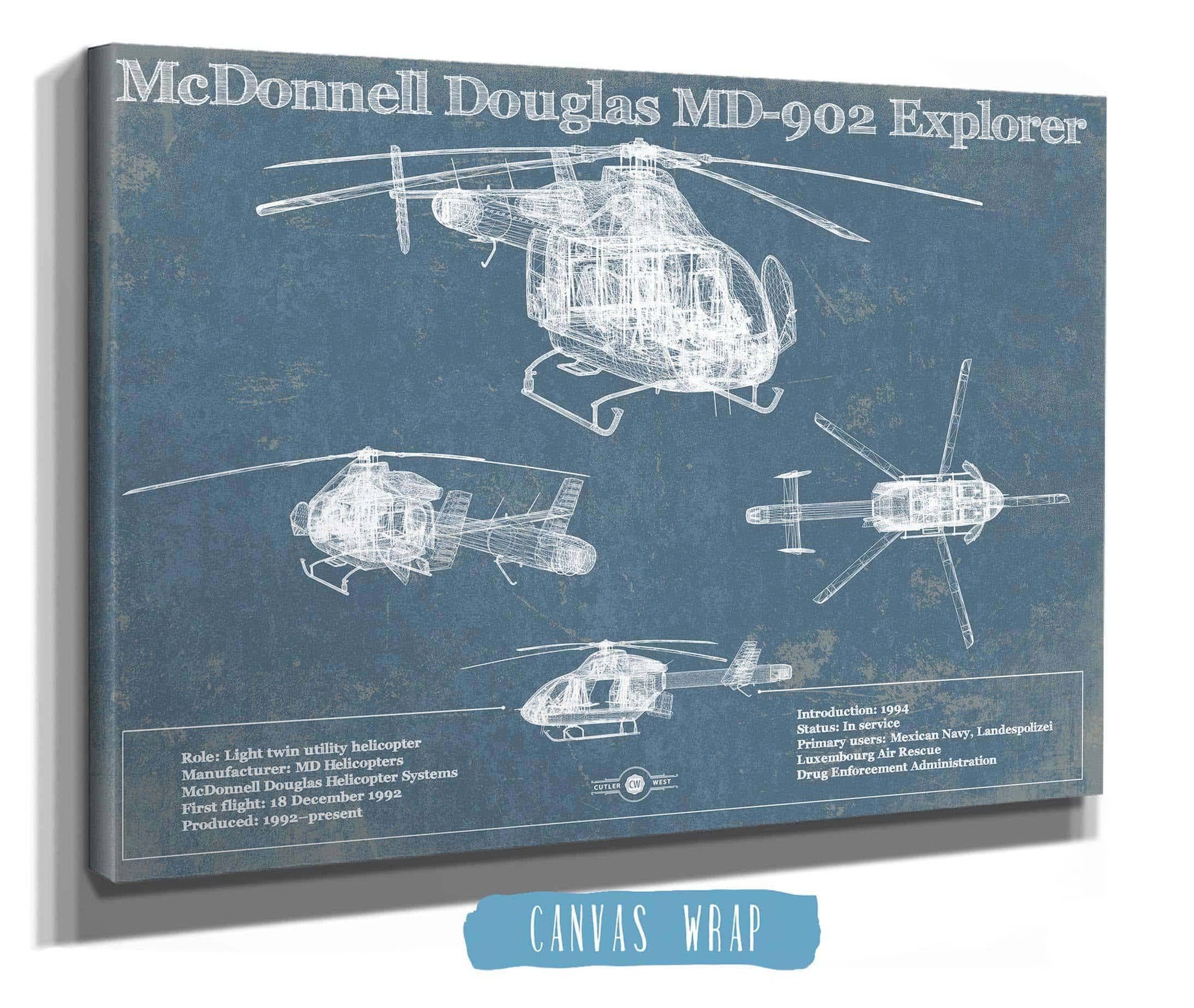 Cutler West McDonnell Douglas Collection McDonnell Douglas MD-902 Explorer Vintage Blueprint Helicopter Print