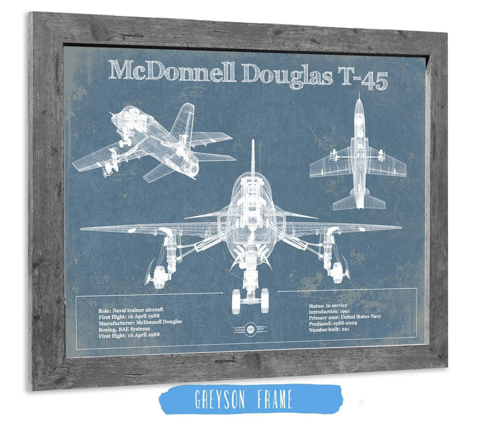 14" x 11" / Stretched Canvas Wrap Cutler West McDonnell Douglas T-45 Goshawk Blueprint Original Military Wall Art