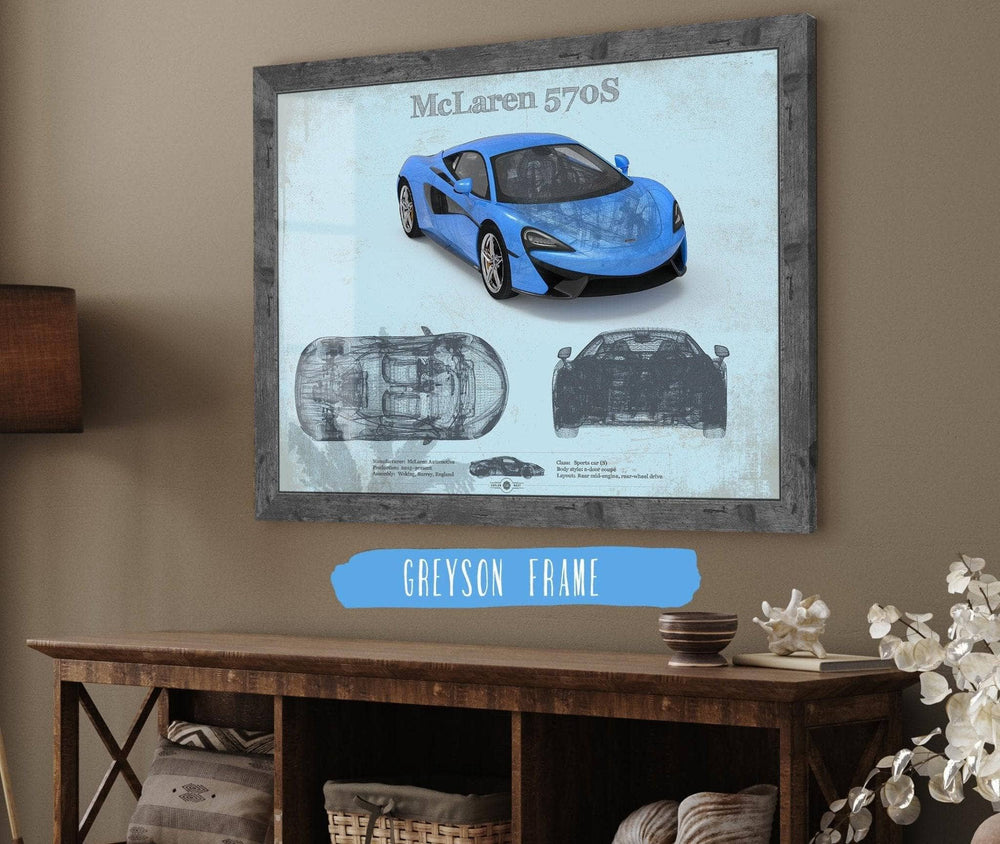 14" x 11" / Stretched Canvas Wrap Cutler West McLaren 570S Blueprint Vintage Auto Print