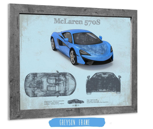 14" x 11" / Greyson Frame Cutler West McLaren 570S Blueprint Vintage Auto Print
