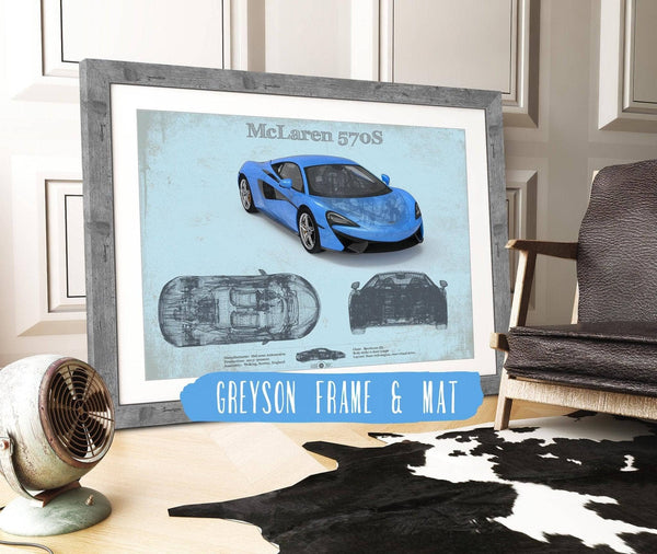 14" x 11" / Greyson Frame & Mat Cutler West McLaren 570S Blueprint Vintage Auto Print