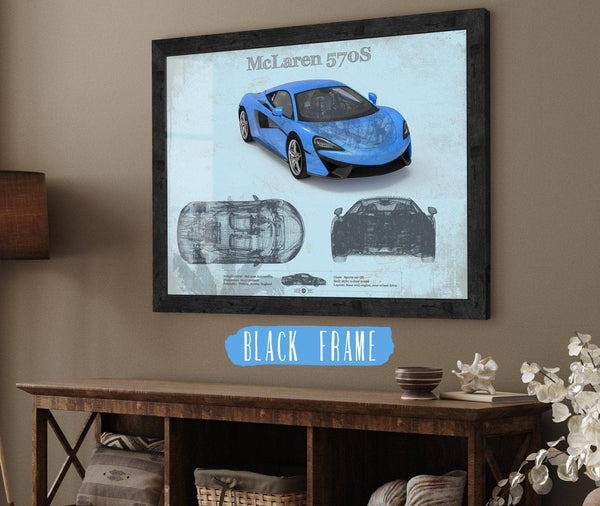 20" x 16" / Black Frame Cutler West McLaren 570S Blueprint Vintage Auto Print