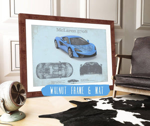 20" x 16" / Walnut Frame & Mat Cutler West McLaren 570S Blueprint Vintage Auto Print