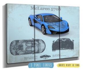 36" x 24" / 3 Panel Canvas Wrap Cutler West McLaren 570S Blueprint Vintage Auto Print