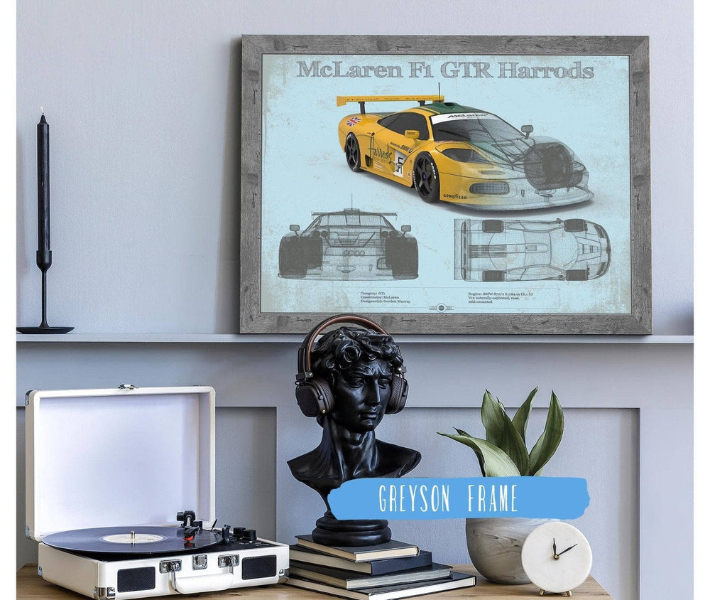 14" x 11" / Stretched Canvas Wrap Cutler West McLaren F1 GTR Harrods Blueprint Vintage Auto Print