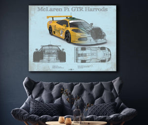 Cutler West McLaren F1 GTR Harrods Blueprint Vintage Auto Print