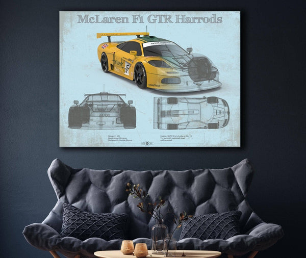 Cutler West McLaren F1 GTR Harrods Blueprint Vintage Auto Print