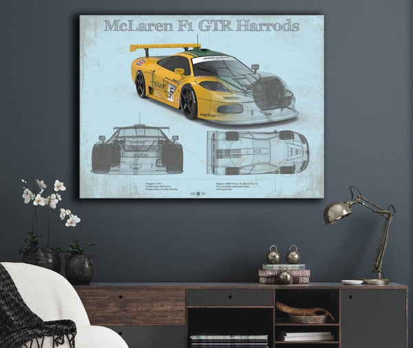 Cutler West McLaren F1 GTR Harrods Blueprint Vintage Auto Print