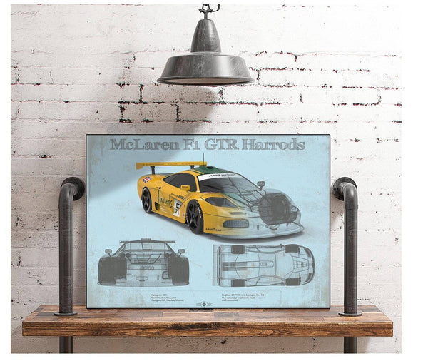 Cutler West McLaren F1 GTR Harrods Blueprint Vintage Auto Print