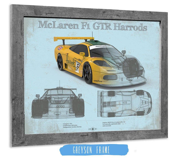 14" x 11" / Greyson Frame Cutler West McLaren F1 GTR Harrods Blueprint Vintage Auto Print