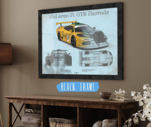 20" x 16" / Black Frame Cutler West McLaren F1 GTR Harrods Blueprint Vintage Auto Print