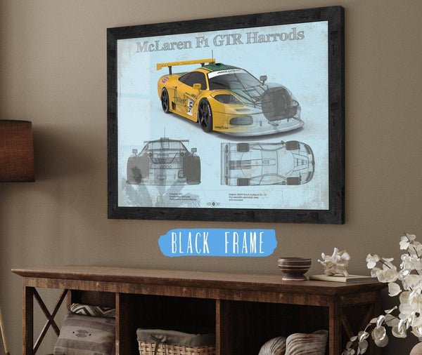 20" x 16" / Black Frame Cutler West McLaren F1 GTR Harrods Blueprint Vintage Auto Print