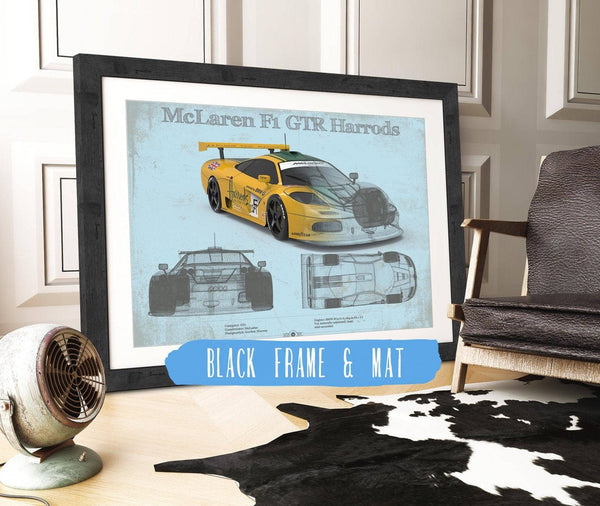 20" x 16" / Black Frame & Mat Cutler West McLaren F1 GTR Harrods Blueprint Vintage Auto Print