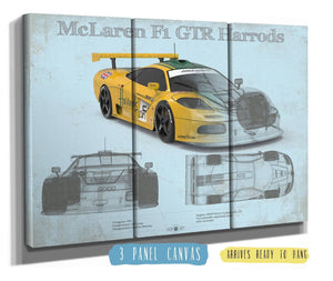 36" x 24" / 3 Panel Canvas Wrap Cutler West McLaren F1 GTR Harrods Blueprint Vintage Auto Print