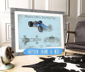 14" x 11" / Greyson Frame & Mat Cutler West Mclaren M1b Blueprint Vintage Auto Print
