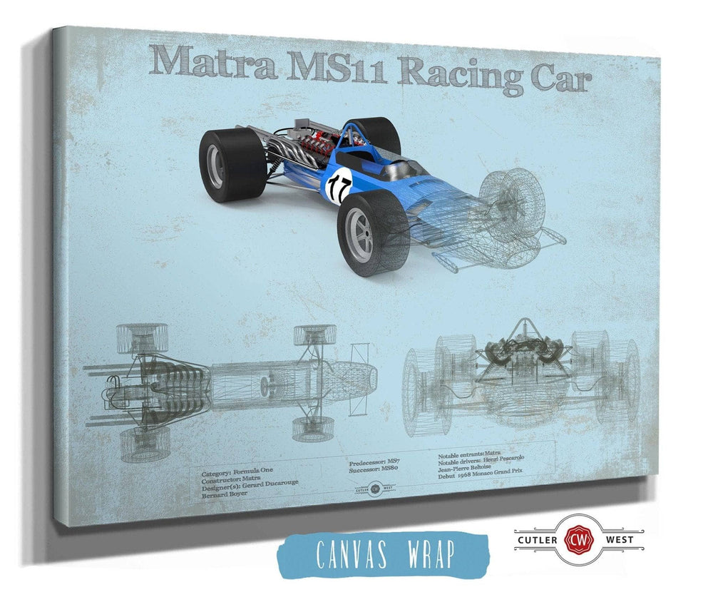 14" x 11" / Stretched Canvas Wrap Cutler West Mclaren M1b Blueprint Vintage Auto Print