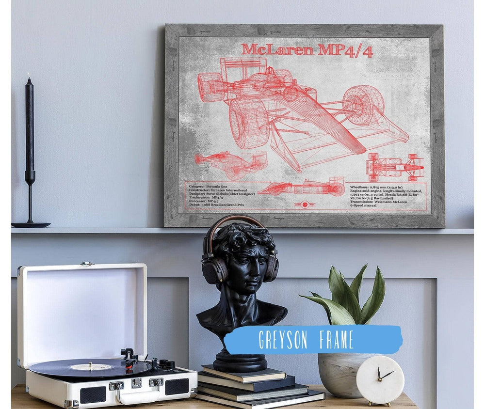 14" x 11" / Stretched Canvas Wrap Cutler West McLaren MP4-4 - Red and White Version Formula One Race Car Print