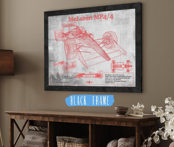 20" x 16" / Black Frame Cutler West McLaren MP4-4 - Red and White Version Formula One Race Car Print
