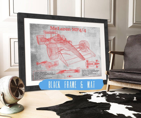 20" x 16" / Black Frame & Mat Cutler West McLaren MP4-4 - Red and White Version Formula One Race Car Print