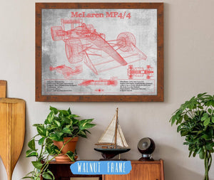 20" x 16" / Walnut Frame Cutler West McLaren MP4-4 - Red and White Version Formula One Race Car Print