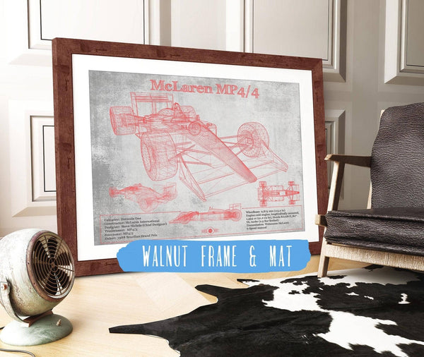 20" x 16" / Walnut Frame & Mat Cutler West McLaren MP4-4 - Red and White Version Formula One Race Car Print