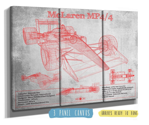 36" x 24" / 3 Panel Canvas Wrap Cutler West McLaren MP4-4 - Red and White Version Formula One Race Car Print