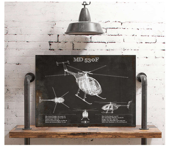 Cutler West MD 530F Helicopter Vintage Aviation Blueprint Print