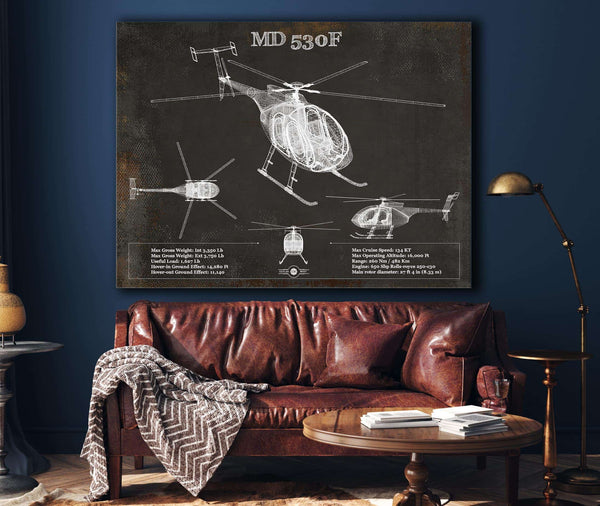 Cutler West MD 530F Helicopter Vintage Aviation Blueprint Print