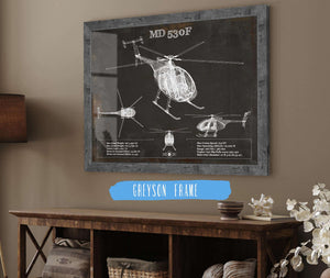 14" x 11" / Greyson Frame Cutler West MD 530F Helicopter Vintage Aviation Blueprint Print