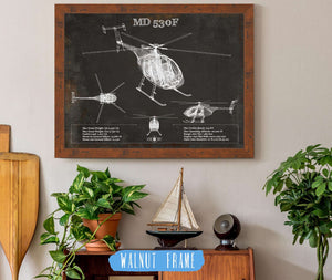 20" x 16" / Walnut Frame Cutler West MD 530F Helicopter Vintage Aviation Blueprint Print