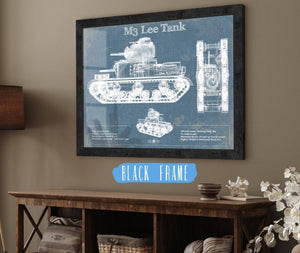 20" x 16" / Black Frame Cutler West Medium Tank, M3 Lee Vintage Blueprint Print