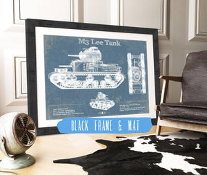 20" x 16" / Black Frame & Mat Cutler West Medium Tank, M3 Lee Vintage Blueprint Print