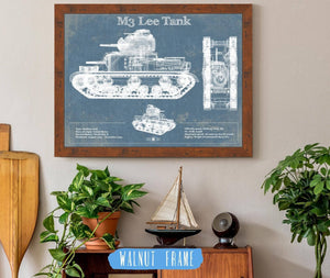 20" x 16" / Walnut Frame Cutler West Medium Tank, M3 Lee Vintage Blueprint Print