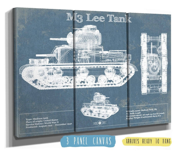 48" x 36" / 3 Panel Canvas Wrap Cutler West Medium Tank, M3 Lee Vintage Blueprint Print
