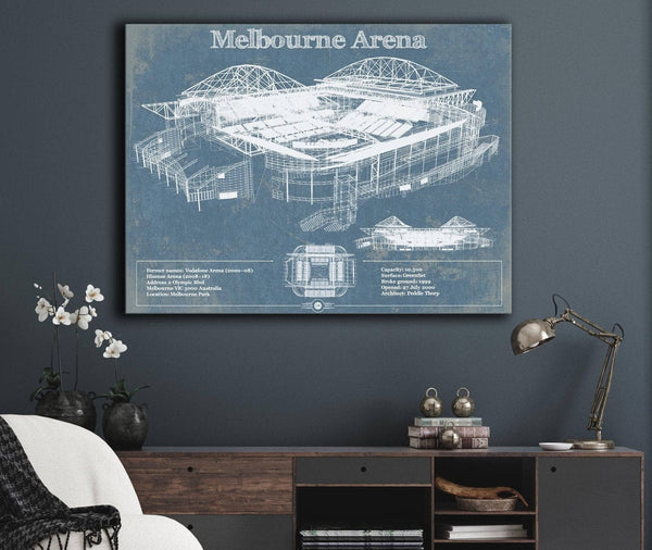 Cutler West Melbourne Arena - Vintage Australian Open Tennis Blueprint Art