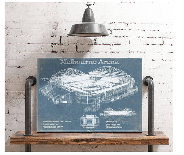 Cutler West Melbourne Arena - Vintage Australian Open Tennis Blueprint Art