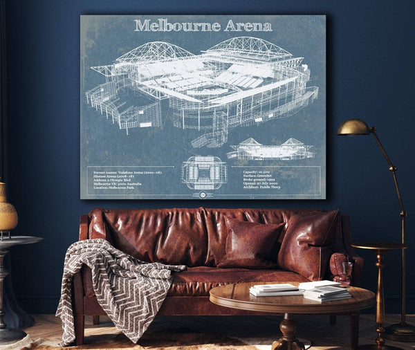 Cutler West Melbourne Arena - Vintage Australian Open Tennis Blueprint Art
