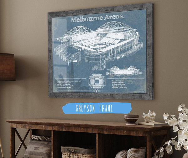 14" x 11" / Greyson Frame Cutler West Melbourne Arena - Vintage Australian Open Tennis Blueprint Art