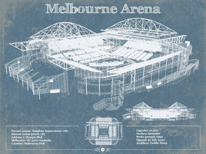 14" x 11" / Unframed Cutler West Melbourne Arena - Vintage Australian Open Tennis Blueprint Art