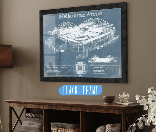 20" x 16" / Black Frame Cutler West Melbourne Arena - Vintage Australian Open Tennis Blueprint Art